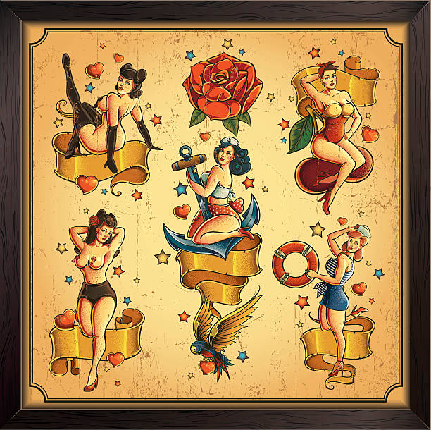pin-up 걸스 - pin up girl stock illustrations