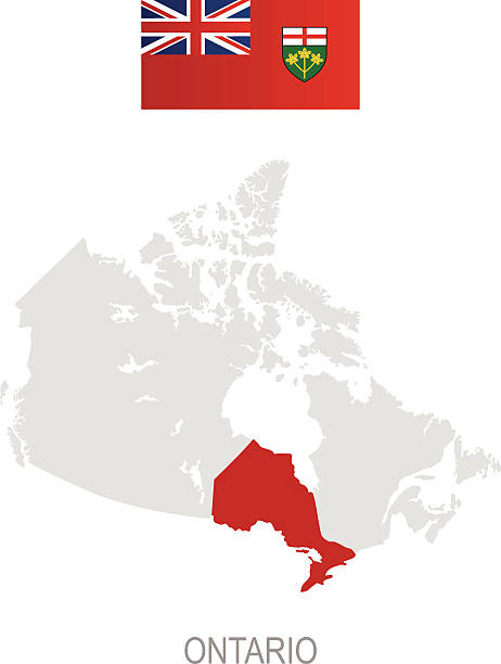 ilustrações, clipart, desenhos animados e ícones de bandeira de ontário e localização no mapa do canadá - designation