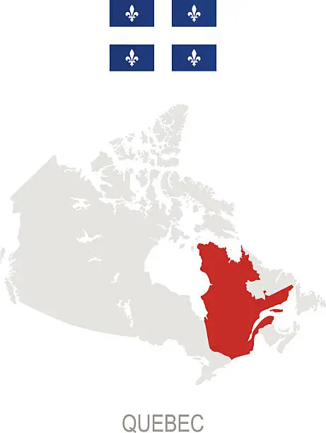 Vector illustration of Flag of Quebec and location on Canada map