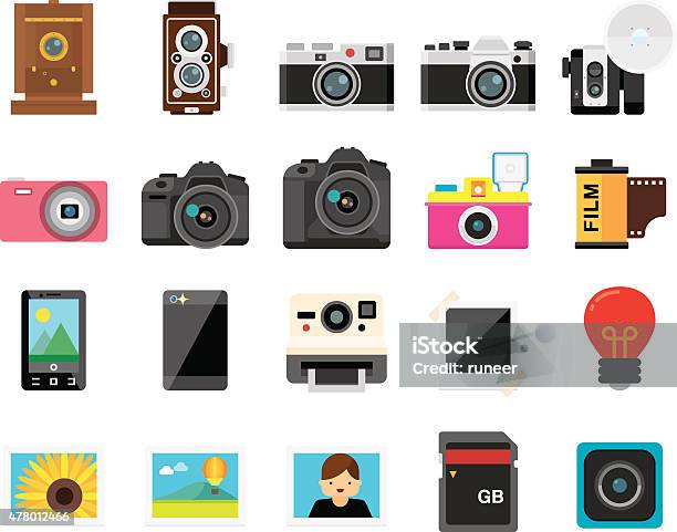 세트마다 20 고정 카메라 및 사진학 아이콘 Kalaful 시리즈 카메라에 대한 스톡 벡터 아트 및 기타 이미지 - 카메라, 벡터, 즉석카메라