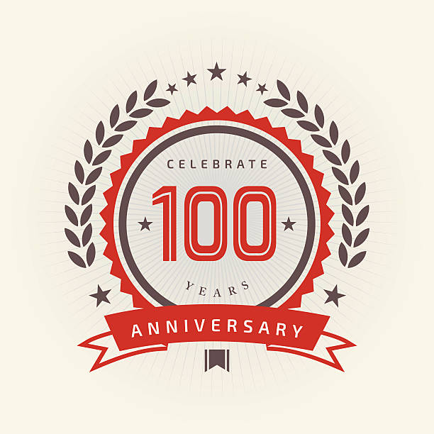 Vector of red and grey color anniversary emblem for 100 years with light brown background.