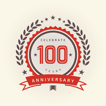 Vector of red and grey color anniversary emblem for 100 years with light brown background.