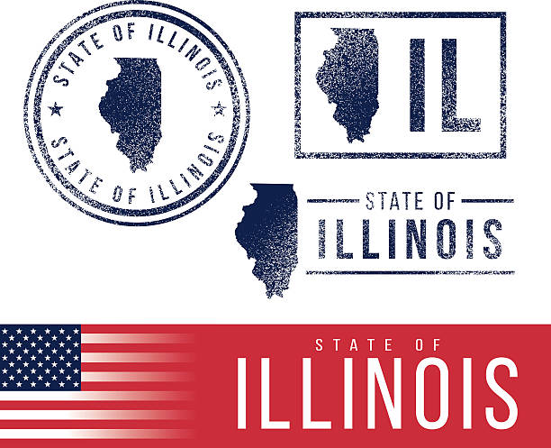 ilustraciones, imágenes clip art, dibujos animados e iconos de stock de usa sellos de goma-estado de illinois - illinois