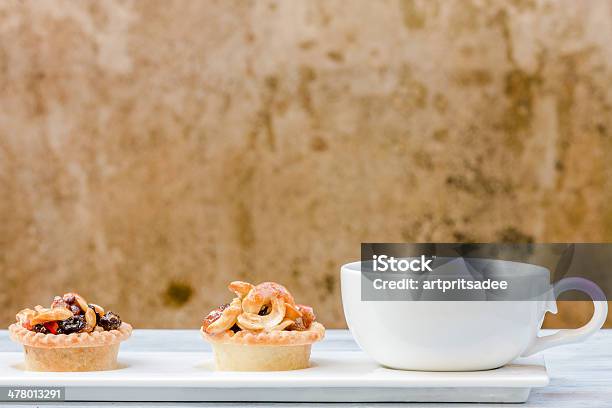 Black Coffee And Fruit Tart On Wooden Table Stock Photo - Download Image Now - Backgrounds, Baked, Baked Pastry Item