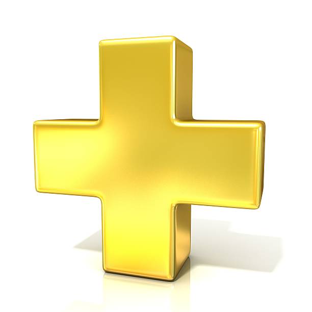istock Plus sign, 3d golden sign isolated on white background 478016426