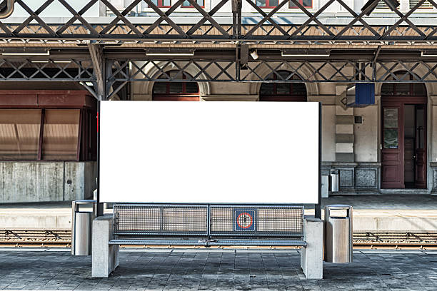 blank billboard in a swiss train station stock photo