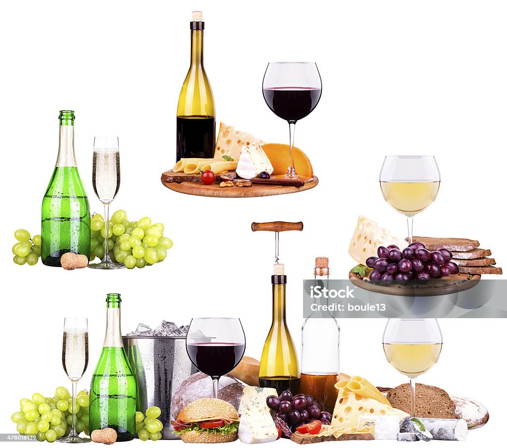 Набор различных алкогольных напитков и еды - Стоковые фото Алкоголь - напиток роялти-фри