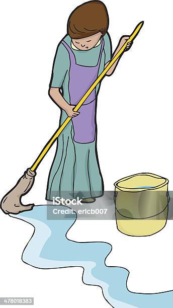 Woman Mopping Stock Illustration - Download Image Now - Adult, Adults Only, Apron