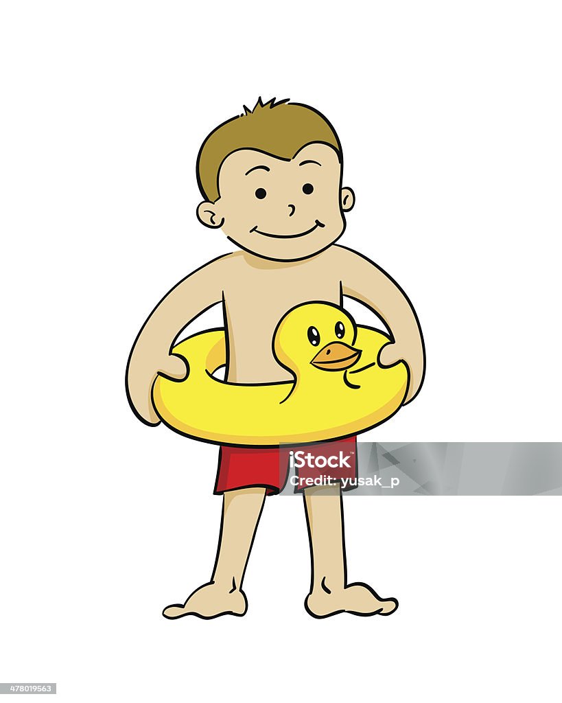 Menino com pato inflável para nadar - Vetor de Aprender royalty-free