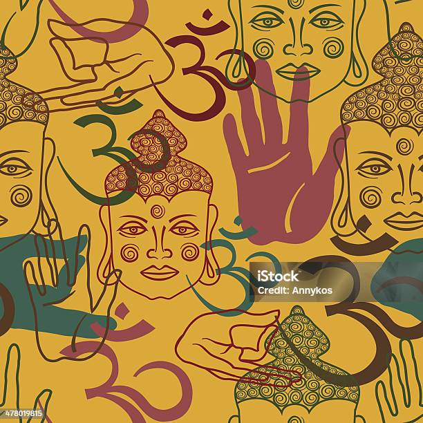 Vetores de Sem Costura Padrão De Buddism Atributos e mais imagens de Amarelo - Amarelo, Atividade Recreativa, Buda