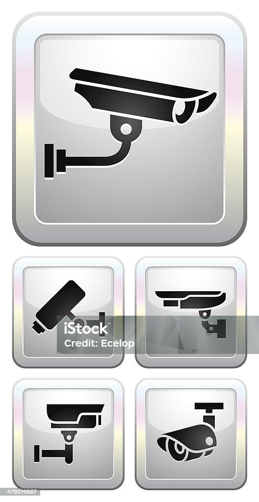 CCTV-Etiketten, Videoüberwachung, set buttonsecurity Kamera pictogram - Lizenzfrei 24 Hrs - englischer Satz Vektorgrafik