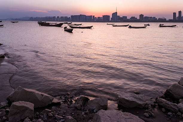 wharf of Qiantang river with sunset