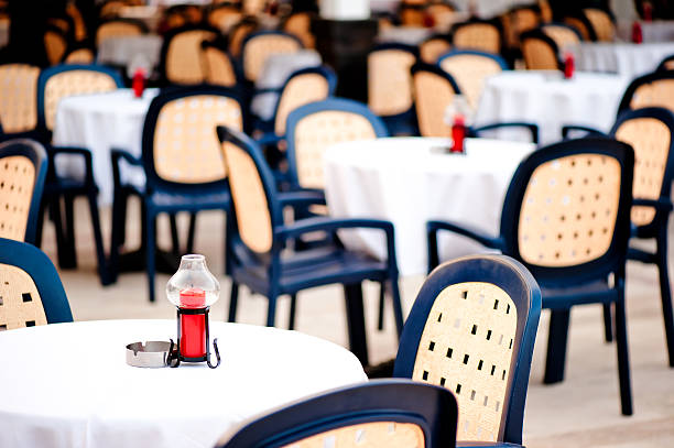 istock covered with a tablecloth tables for visitors to the cafes 478023421