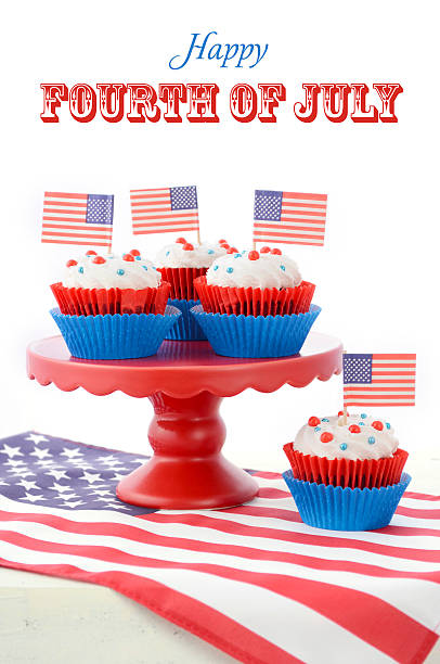istock Happy Fourth of July Cupcakes on Red Stand 478029240