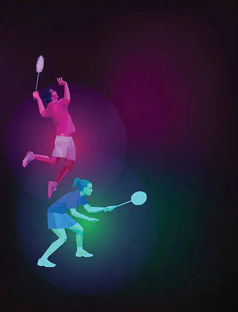 Vector illustration of Badminton players mixed doubles team, man and woman, vector