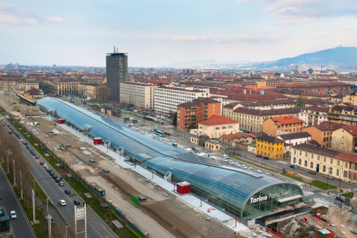 New railway of Porta Susa in Turin, aerial view