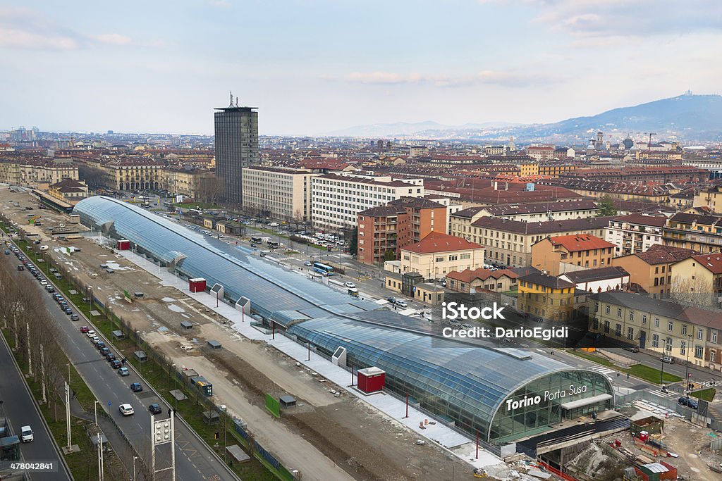 New railway of Porta Susa in Turin, aerial view Aerial view of the new railway station of Porta Susa Torino Piemonte Italy Turin Stock Photo
