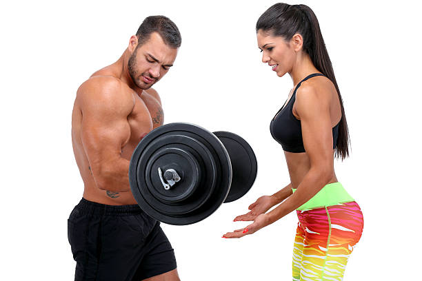di formazione con il partner - weight training body building men human muscle foto e immagini stock