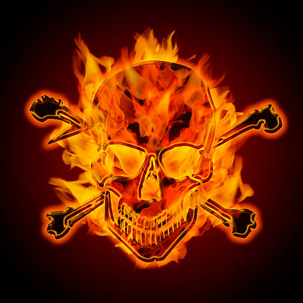 istock Fire Burning Flaming Metallic Skull with Crossbones 478048261
