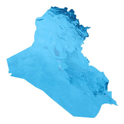 3D render and image composing: Topographic Map of the Republic of Iraq. Isolated on White. High quality relief structure!