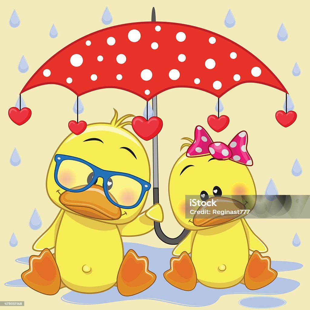 Two Ducks with umbrella Greeting card two Ducks with umbrella Child stock vector