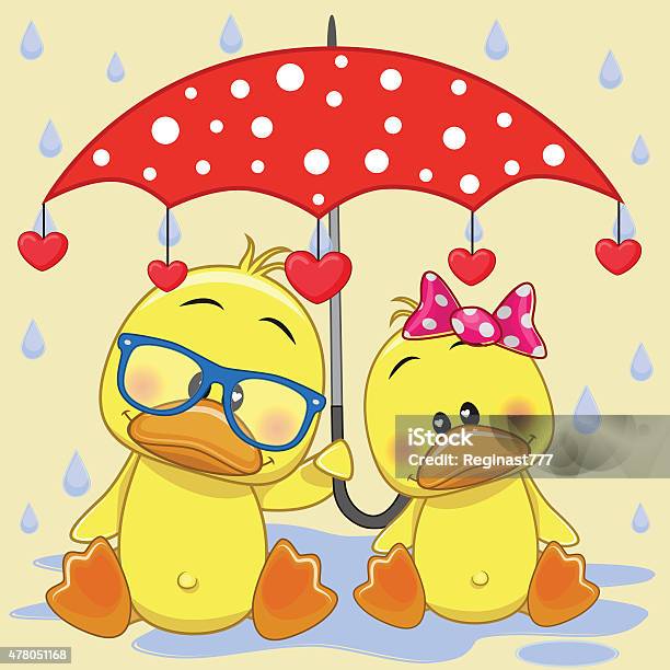Two Ducks With Umbrella Stock Illustration - Download Image Now - Child, Valentine's Day - Holiday, Childhood
