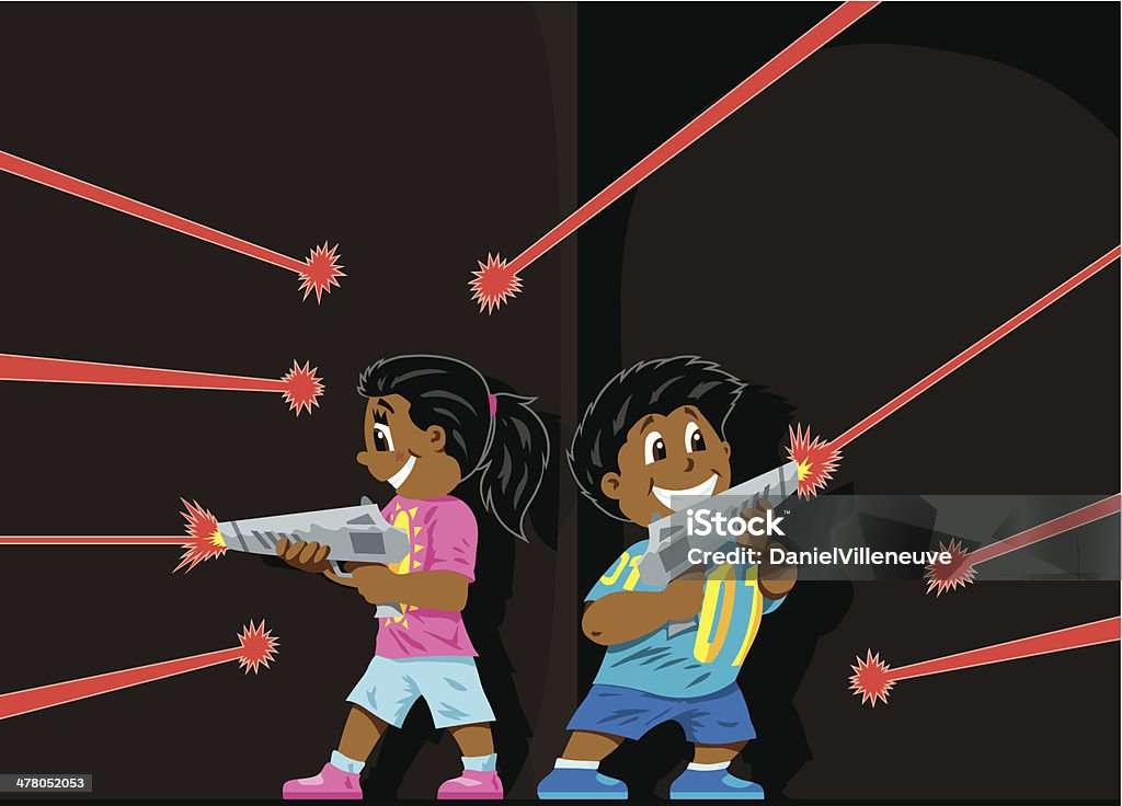 Cute Laser Tag kids Cartoon of kids playing laser tag Aiming stock vector