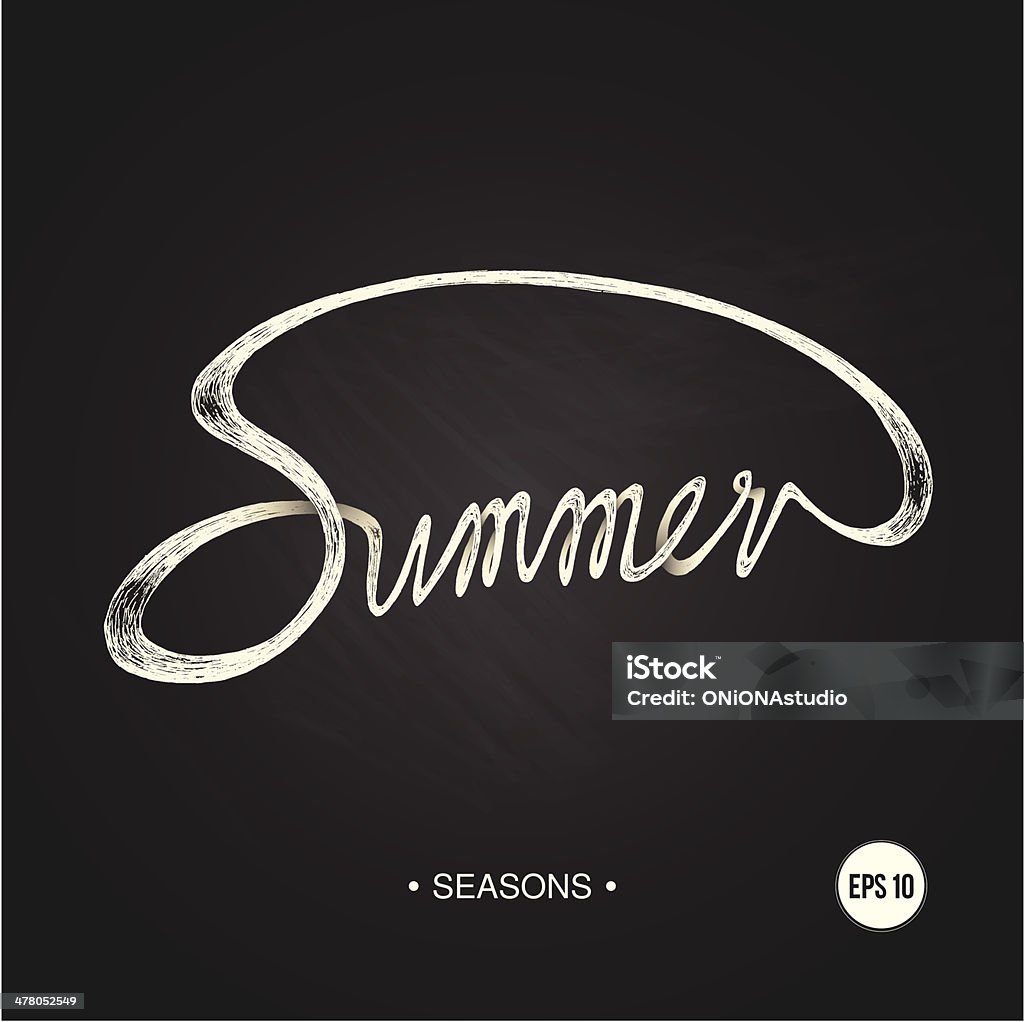 SEASONS SUMMER chalkboard Vector Hand drawn season phrase with three dimensional effect  on chalkboard background Abstract stock vector