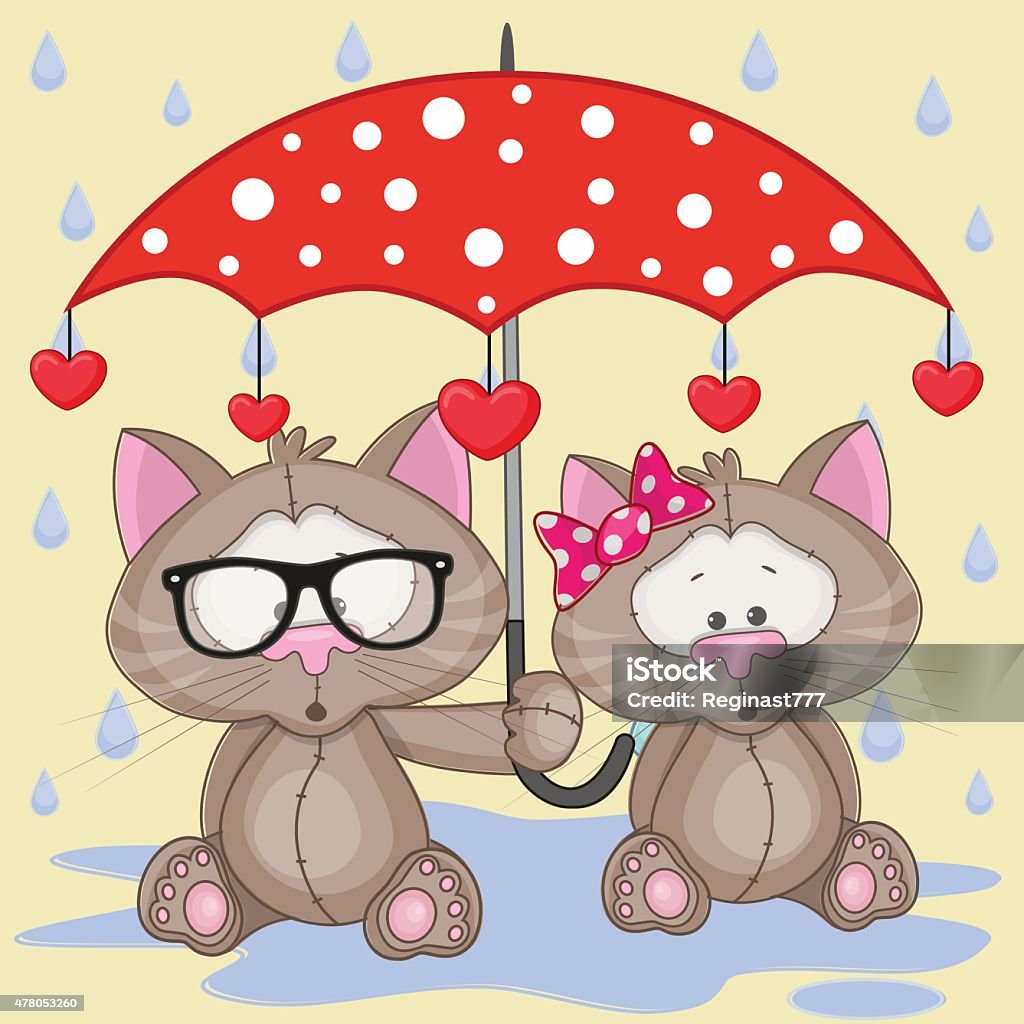 Two Cats with umbrella Greeting card two Cats with umbrella 2015 stock vector