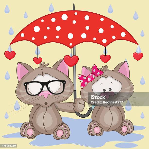 Two Cats With Umbrella Stock Illustration - Download Image Now - 2015, Adult, Animal