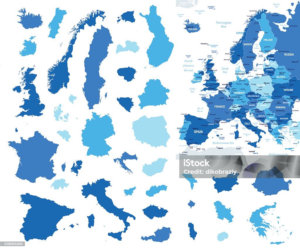 Europa mappa e paese Contorno-Illustrazione - arte vettoriale royalty-free di Carta geografica