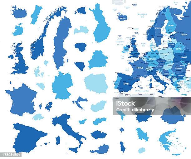 Europa Mappa E Paese Contornoillustrazione - Immagini vettoriali stock e altre immagini di Carta geografica - Carta geografica, Europa - Continente, Grecia - Stato