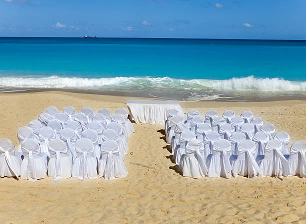 istock Chairs and tables waiting Wedding on tropical beach. 478054860
