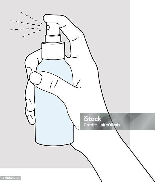 Hand Using Spray Bottle Line Art Stock Illustration - Download Image Now - Spray Bottle, Spraying, Perfume
