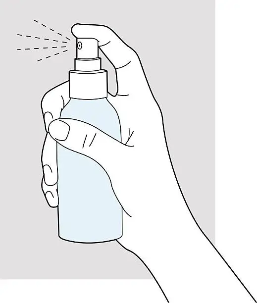 Vector illustration of Hand Using Spray Bottle Line Art
