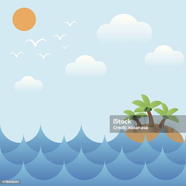 Isola In Mare Onde Sole Il Cielo E Cloud - Immagini vettoriali stock e altre immagini di Ambientazione esterna - Ambientazione esterna, Arancione, Astratto