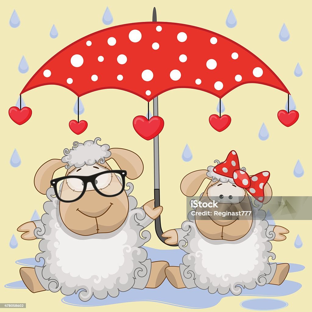 Two Sheep with umbrella Greeting card two Sheep with umbrella 2015 stock vector