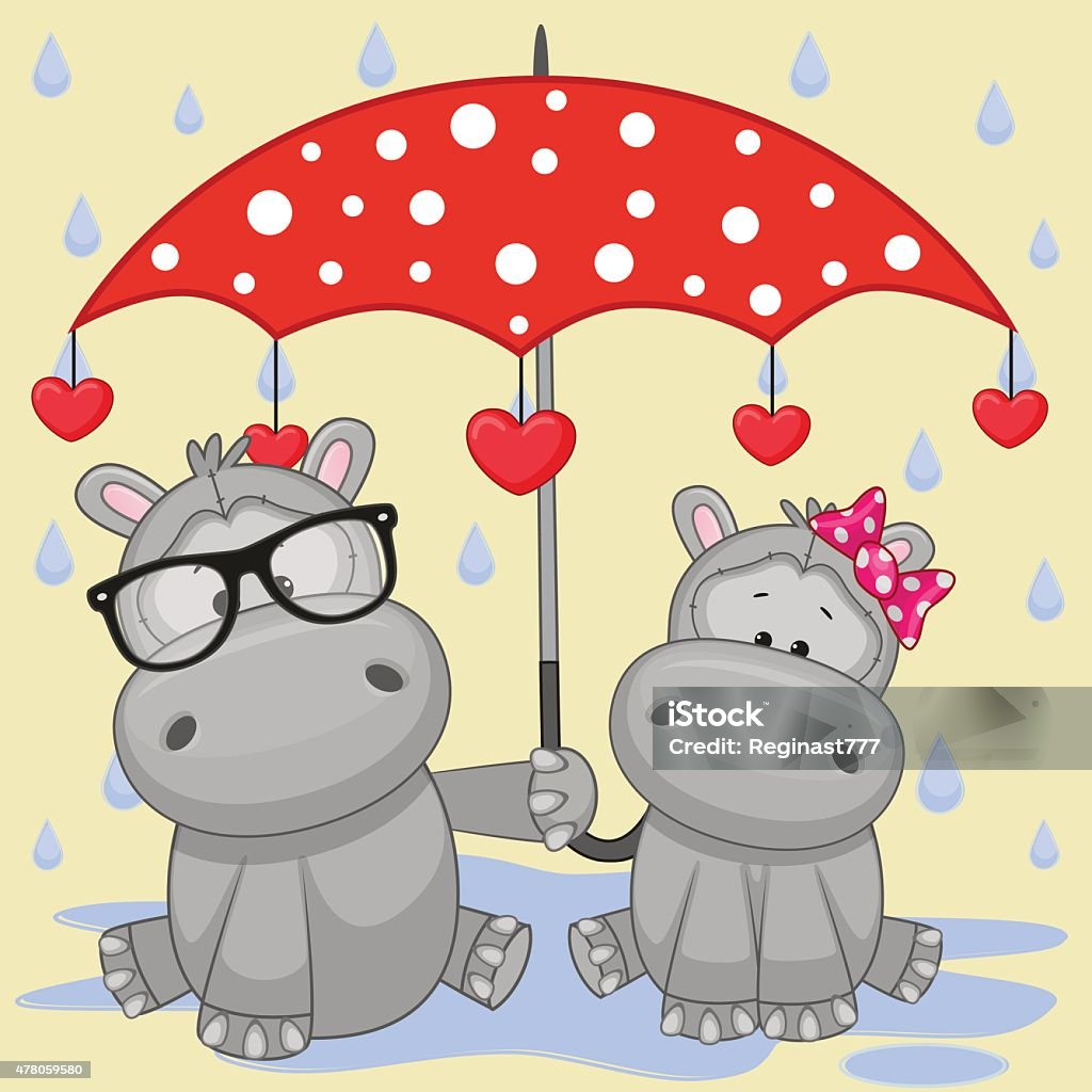 Two Hippos with umbrella Greeting card two Hippos with umbrella 2015 stock vector