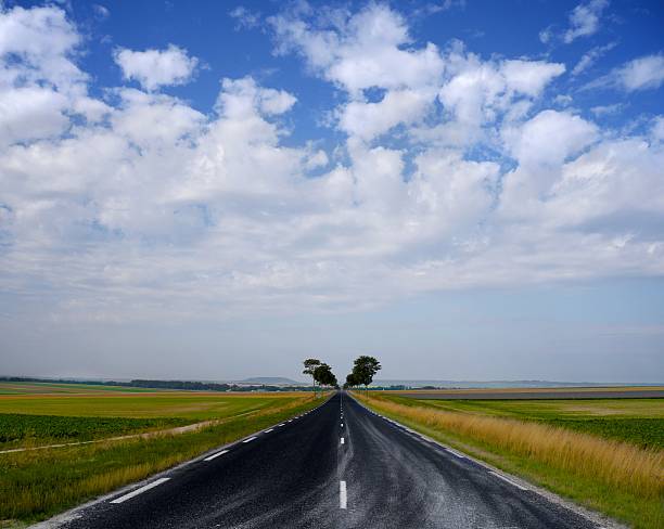 Open Road Stretching Towards the Horizon Under a Blue Sky