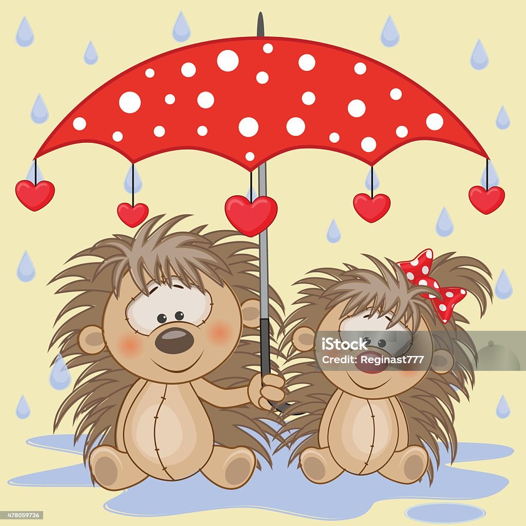 Two Hedgehogs with umbrella Greeting card two Hedgehogs with umbrella 2015 stock vector