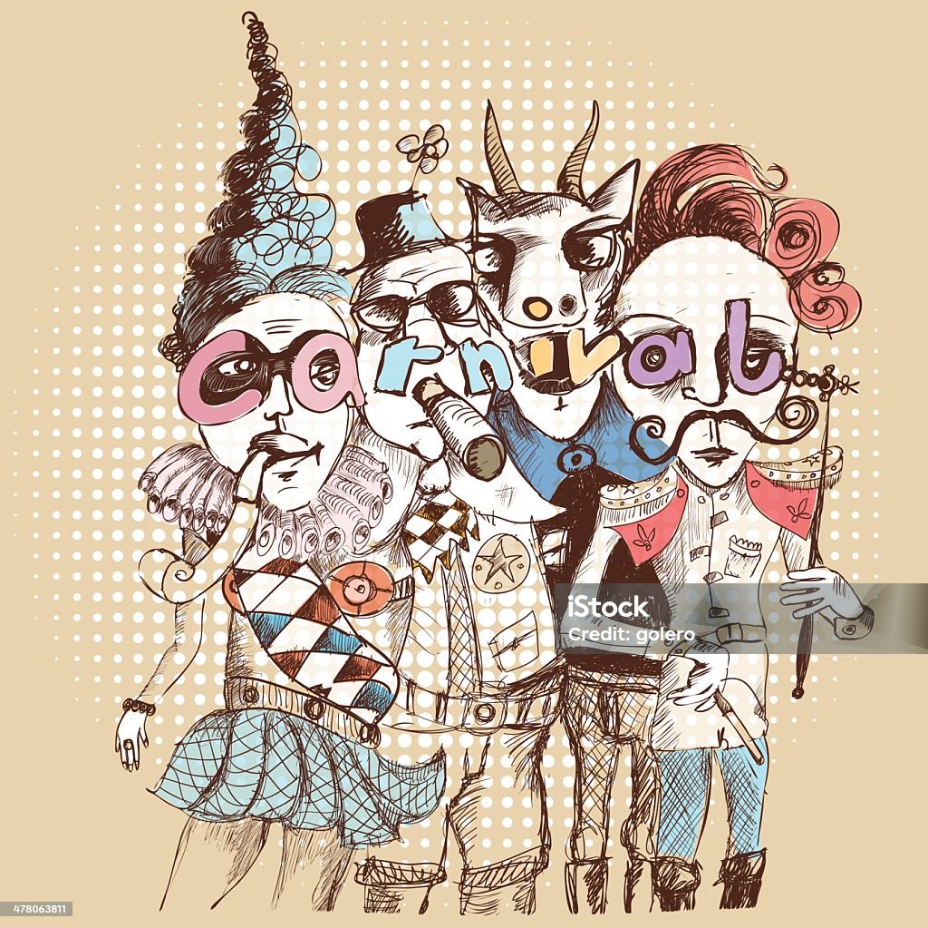 carnival figures colorized vector scribble of carnival figures in a rough line art style, color can easily get changed Doodle stock vector