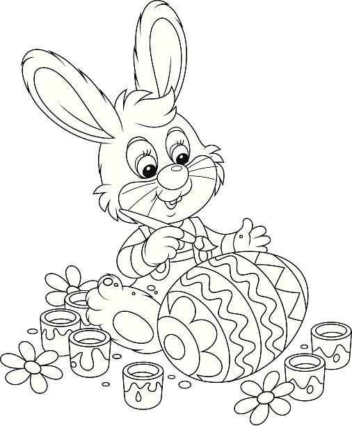 little bunny farben ein easter egg - baumwollschwanzkaninchen stock-grafiken, -clipart, -cartoons und -symbole