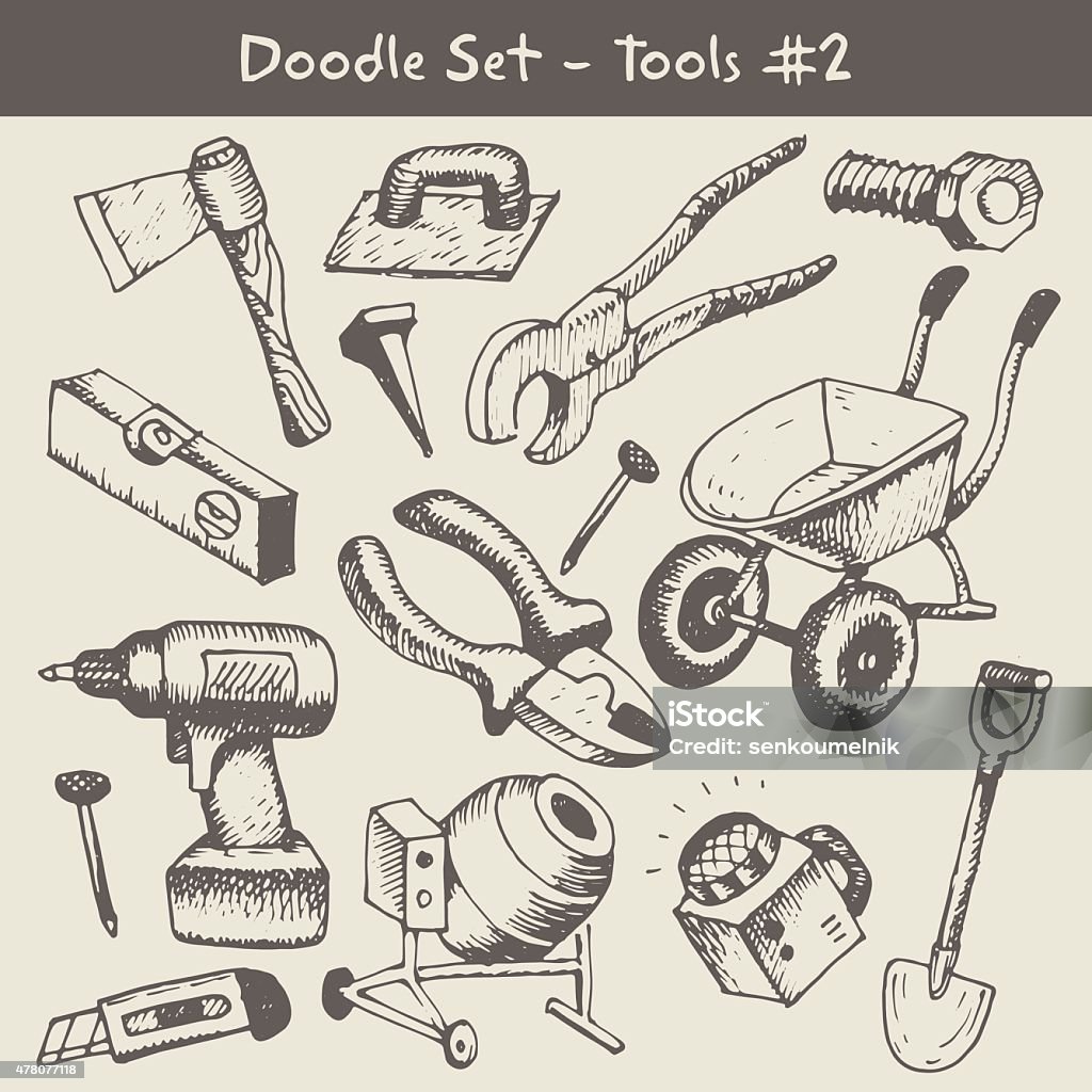 Construction tool collection doodles set of working tools 2015 stock vector
