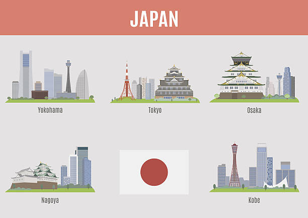 Cities in Japan Cities in Japan. Famous Places Japan cities osaka prefecture stock illustrations