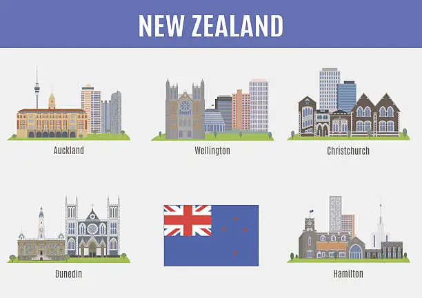 Vector illustration of Cities in New Zealand