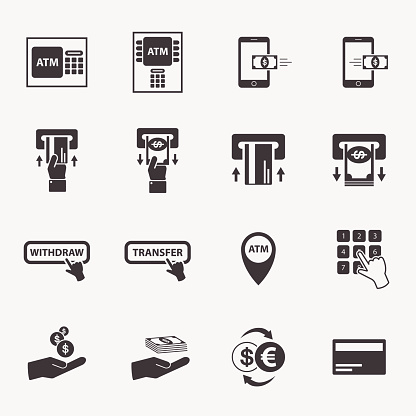 ATM and money business icon set.