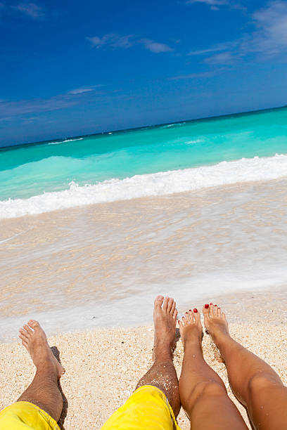 istock Male and female legs on tropical beach 478080939