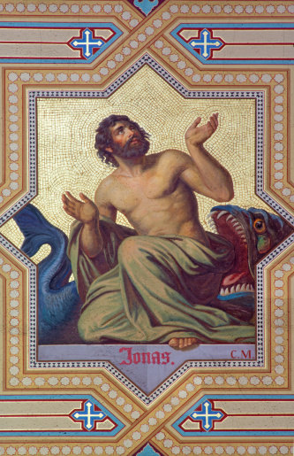 Vienna - Fresco of prophet Jonah by Carl Mayer from 19. cent. in Altlerchenfelder church on July 27, 2013 Vienna.