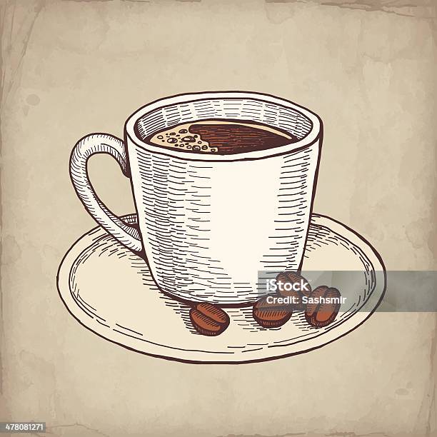 Вектор Руки Drawn Illustration Of Coffee Cup — стоковая векторная графика и другие изображения на тему Ароматический - Ароматический, Без людей, Бессмысленный рисунок