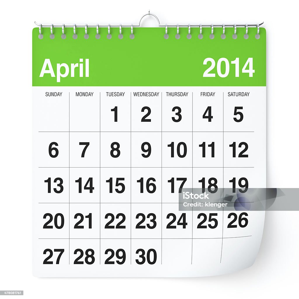 April 2014 - Calendar 3D Rendering 2014 Stock Photo